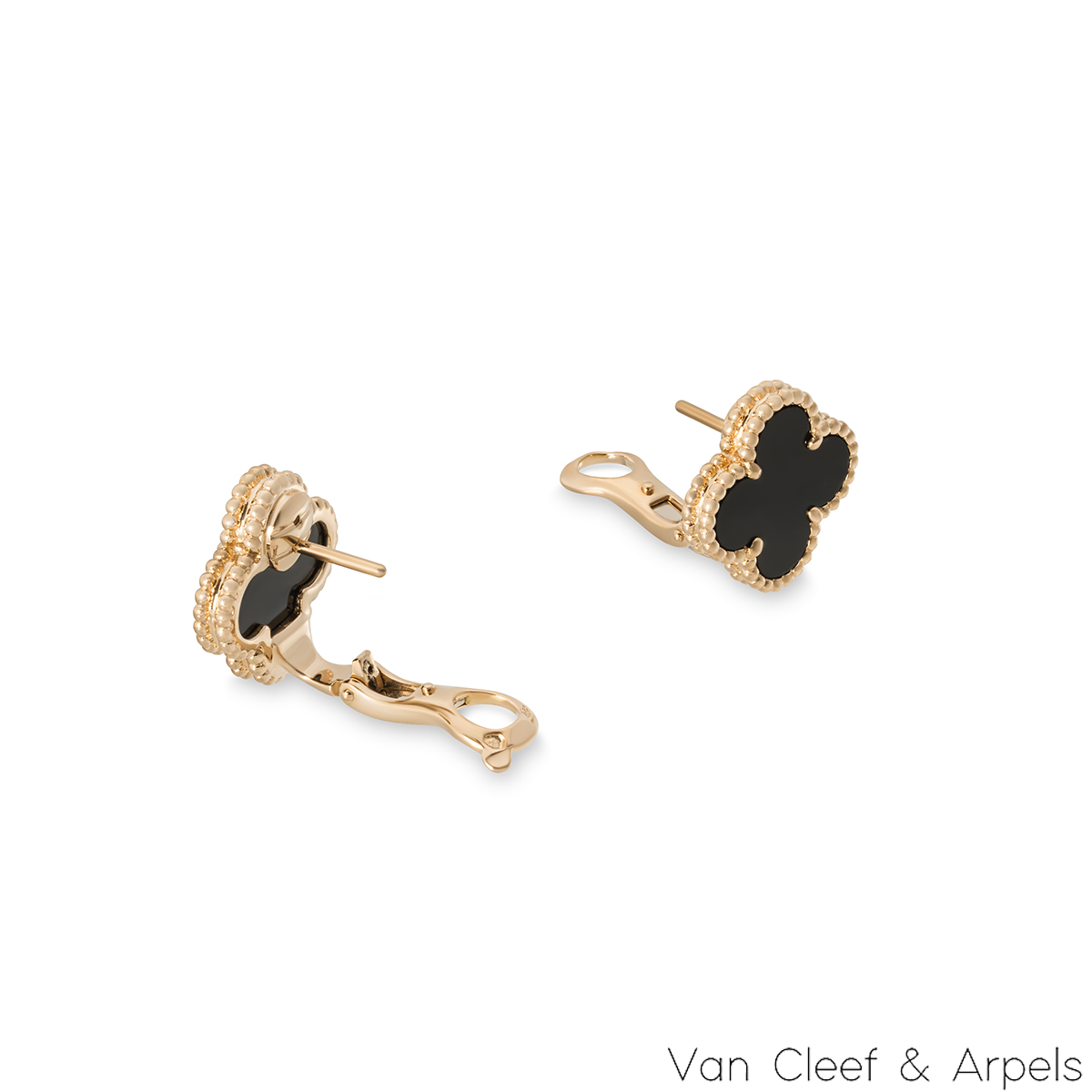 Van Cleef Arpels Earrings Vintage Alhambra 18ct Gold & Onyx VCARA44200